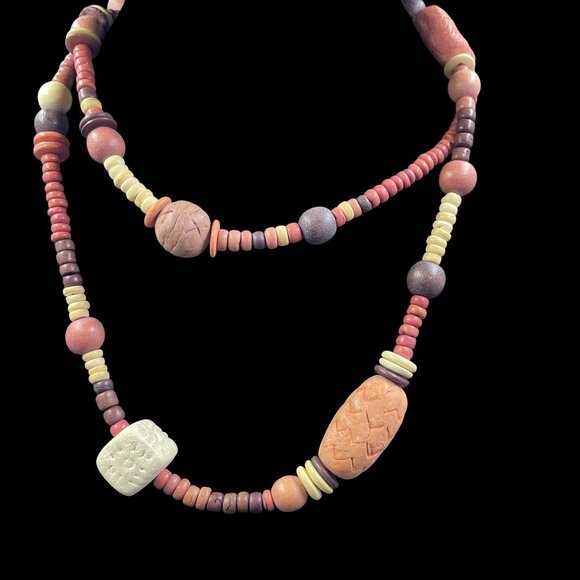 Handmade Bohemian Rustic Beaded Necklace Vintage Prairie Cottagecore Jewelry 32" - Picture 2 of 7